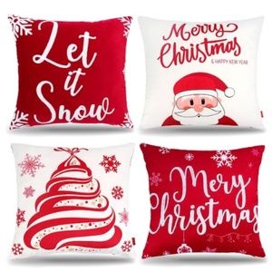 KPUK Christmas Embroidery Set of 4 Pillow Covers, 18 x 18 Inch